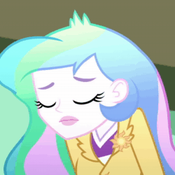 Size: 1080x1080 | Tagged: safe, screencap, princess celestia, principal celestia, equestria girls, g4, my little pony equestria girls: summertime shorts, subs rock, animated, brooch, cropped, cutie mark accessory, cutie mark brooch, female, jewelry, moaning, out of context, sigh, solo, sound, webm