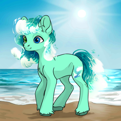 Size: 1024x1024 | Tagged: safe, oc, ocean pony, original species, aqua wave, avatar maker factory, beach, female, heterochromia, mare