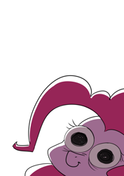 Size: 2480x3508 | Tagged: safe, artist:underpable, pinkie pie, earth pony, pony, g4, high res, looking at you, meme, scary at you, simple background, solo, special eyes, staring into your soul, white background