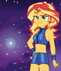 Size: 6008x7000 | Tagged: safe, artist:emeraldblast63, sunset shimmer, equestria girls, g4, belly button, clothes, cosplay, costume, halloween, holiday, metroid, metroid fusion, midriff, motorboating, nintendo, samus aran, space