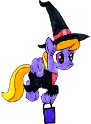 Size: 2280x3110 | Tagged: safe, artist:topsangtheman, cloud kicker, pegasus, pony, g4, clothes, costume, flying, halloween, high res, holiday, simple background, solo, traditional art, transparent background, trick or treat, witch