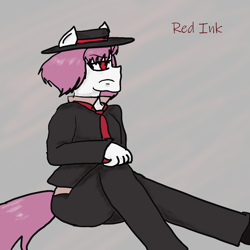 Size: 940x940 | Tagged: safe, artist:inkheart, oc, oc only, oc:red ink, anthro, anthro oc, clothes, hat, mobster, necktie, suit