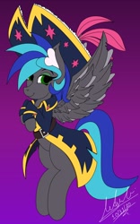 Size: 2500x4000 | Tagged: safe, artist:draconightmarenight, oc, oc:summer breeze, oc:summer breeze (pegasus), pegasus, pony, clothes, colored, cosplay, costume, flat colors, halloween, halloween costume, hat, holiday, pirate, pirate hat, pirate twilight, solo