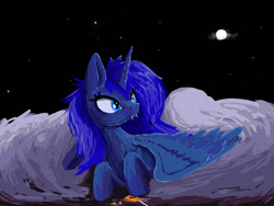 Size: 900x675 | Tagged: source needed, safe, artist:slamjam, princess luna, alicorn, pony, g4, candy, fangs, female, food, halloween, holiday, mare, moon, solo
