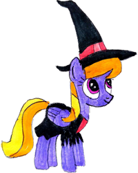 Size: 2476x3098 | Tagged: safe, artist:topsangtheman, cloud kicker, pegasus, pony, g4, clothes, costume, high res, looking up, simple background, solo, traditional art, transparent background, witch