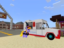 Size: 2048x1536 | Tagged: safe, artist:topsangtheman, cloud kicker, pegasus, pony, g4, clothes, costume, ice cream truck, minecraft, solo, sweet apple acres, traditional art, witch