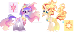 Size: 1280x554 | Tagged: safe, artist:berry-siren, sunset shimmer, twilight sparkle, alicorn, pony, g4, alicornified, race swap, shimmercorn, simple background, transparent background, twilight sparkle (alicorn), ultimate twilight