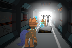 Size: 2992x2005 | Tagged: safe, artist:droidekavl, necromorph, pony, dead space, high res, plasma cutter