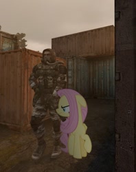 Size: 857x1080 | Tagged: safe, edit, edited screencap, screencap, fluttershy, human, pegasus, pony, g4, female, fluttershy is not amused, male, mare, unamused