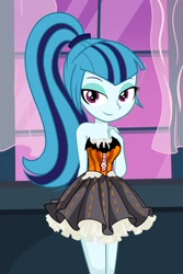 Size: 1280x1920 | Tagged: safe, artist:daarkenn, sonata dusk, equestria girls, g4, adorasexy, bare shoulders, bedroom eyes, breasts, cleavage, clothes, cute, dress, looking at you, sexy, sleeveless, solo, sonatabetes, strapless
