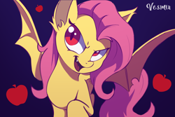 Size: 3000x2000 | Tagged: safe, artist:vesmirart, fluttershy, bat pony, pony, g4, apple, bat ponified, flutterbat, food, high res, race swap, solo