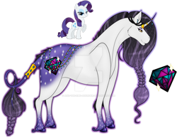 Size: 1920x1491 | Tagged: safe, artist:anx-the-emo-avenger, rarity, classical unicorn, pony, unicorn, g4, cloven hooves, deviantart watermark, female, horn, horn jewelry, horn ring, jewelry, leonine tail, lusitano, mare, obtrusive watermark, redesign, ring, simple background, solo, transparent background, unshorn fetlocks, watermark