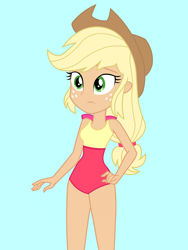 Size: 1536x2048 | Tagged: safe, alternate version, artist:draymanor57, applejack, equestria girls, g4, clothes, female, one-piece swimsuit, solo, swimsuit