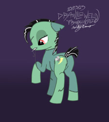 Size: 1839x2055 | Tagged: safe, artist:smooth-criminal-13, monster pony, pony, butt, floppy ears, frankenpony, frankenstein's monster, gradient background, plot, ponified, sewing, sewing needle, solo, thread