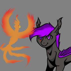 Size: 500x500 | Tagged: safe, artist:lebalisa, oc, oc:moonlight thunder, bat pony, phoenix, pony, commission, simple background, smiling, ych result