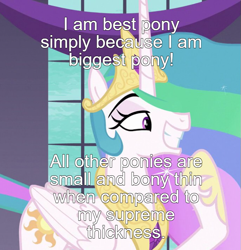 Size: 693x720 | Tagged: safe, edit, edited screencap, screencap, princess celestia, alicorn, pony, a royal problem, g4, best pony, caption, female, image macro, mare, meta, text, text edit, wide grin