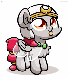 Size: 2276x2560 | Tagged: dead source, safe, artist:php142, oc, oc:tiny jasmini, pegasus, pony, alternate hairstyle, chest fluff, clothes, costume, cute, female, halloween, halloween costume, high res, mare, micro, ocbetes, pegasus oc, simple background, smol, tiny, tiny ponies, tinyjabetes, tongue out, wings