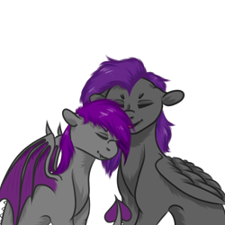 Size: 1000x1000 | Tagged: safe, artist:lebalisa, oc, oc:fritzy, oc:nightlight horizon, dracony, dragon, hybrid, pegasus, pony, commission, female, nuzzling, siblings, simple background, sisters, transparent background, ych result