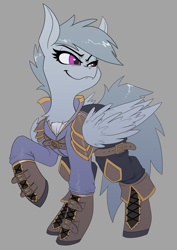 Size: 2480x3508 | Tagged: safe, artist:underpable, oc, oc only, pegasus, pony, clothes, high res, raised hoof, simple background, smiling, smirk, solo