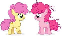 Size: 9866x5769 | Tagged: safe, artist:cirillaq, li'l cheese, pinkie pie, earth pony, pony, g4, the cutie mark chronicles, the last problem, absurd resolution, ambiguous gender, colt, comparison, cute, cutie mark, diapinkes, duo, female, filly, filly pinkie pie, foal, happy, li'l cuteese, like parent like child, looking at each other, male, mother and child, mother and son, parent and child, similarities, simple background, smiling, son, this will end in timeline distortion, time paradox, transparent background, vector, younger