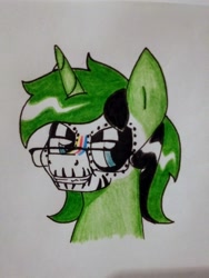 Size: 2448x3264 | Tagged: safe, artist:paper view of butts, derpibooru exclusive, oc, oc only, oc:fernando jesús, alicorn, pony, dia de los muertos, glasses, high res, makeup, mexican, mexico, skull make up, solo