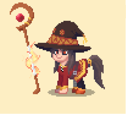 Size: 930x839 | Tagged: safe, artist:some_ponu, pony, pony town, konosuba, magic, magic aura, magic staff, megumin, pixel art, ponified, simple background, solo, staff