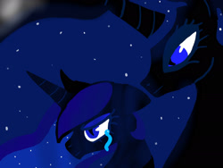 Size: 2048x1536 | Tagged: safe, artist:artmama113, nightmare moon, princess luna, alicorn, pony, g4, bust, crying, duality, female, mare, missing accessory
