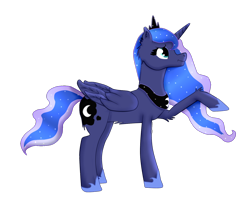 Size: 1442x1148 | Tagged: safe, artist:twin-fan, princess luna, alicorn, pony, g4, ethereal mane, female, hoof shoes, jewelry, mare, peytral, raised hoof, simple background, solo, starry mane, tiara, transparent background