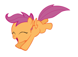 Size: 2874x2087 | Tagged: safe, artist:tardifice, scootaloo, pegasus, pony, g4, blank flank, cute, cutealoo, eyes closed, female, filly, foal, happy, high res, jumping, open mouth, simple background, solo, spread wings, transparent background, vector, wings