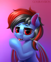 Size: 1978x2397 | Tagged: safe, artist:foxpit, oc, oc only, oc:lightning moon, bat pony, pony, bat pony oc, bat wings, behaving like a cat, licking, male, simple background, solo, tongue out, wings