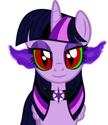 Size: 1000x1151 | Tagged: safe, artist:severity-gray, twilight sparkle, alicorn, pony, g4, alternate hairstyle, choker, corrupted, corrupted twilight sparkle, dark magic, emo, goth, looking at you, magic, makeup, red eyes, simple background, slit pupils, smiling, solo, sombra eyes, transparent background, twilight sparkle (alicorn)