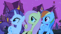 Size: 1920x1080 | Tagged: safe, screencap, fluttershy, rainbow dash, rarity, pegasus, pony, unicorn, g4, my little pony: friendship is magic, party of one, female