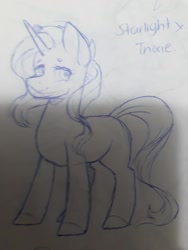 Size: 720x960 | Tagged: safe, artist:silentwolf-oficial, oc, oc only, oc:sparkling wish, pony, unicorn, horn, lineart, magical lesbian spawn, next generation, offspring, parent:starlight glimmer, parent:trixie, parents:startrix, solo, traditional art, unicorn oc