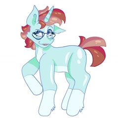 Size: 1080x1131 | Tagged: safe, alternate version, artist:dellieses, oc, oc only, pony, unicorn, background removed, coat markings, glasses, horn, raised hoof, simple background, socks (coat markings), solo, unicorn oc, white background