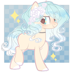 Size: 1628x1601 | Tagged: safe, artist:mint-light, oc, oc only, earth pony, pony, choker, commission, earth pony oc, flower, flower in hair, raised hoof, rose, signature, simple background, smiling, solo, transparent background, ych result