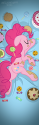 Size: 1969x6299 | Tagged: safe, artist:metalhead97, pinkie pie, earth pony, pony, g4, :3, balloonbutt, batter, body pillow, body pillow design, butt, cake, cake batter, candy, commission, cookie, cute, dakimakura cover, diapinkes, dock, eyes closed, female, floppy ears, food, lollipop, mare, messy, plot, show accurate, sleeping, smiling, solo, sprinkles, sweets, tongue out, underhoof