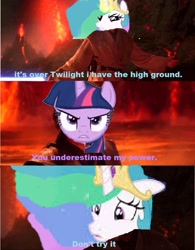 Size: 944x1212 | Tagged: safe, artist:brandonale, princess celestia, twilight sparkle, alicorn, pony, unicorn, g4, female, mare, star wars, star wars: revenge of the sith, this will end in burns, this will end in pain and/or tears, twilight is anakin