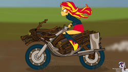 Size: 3265x1837 | Tagged: safe, artist:intelmax89, sunset shimmer, timber wolf, equestria girls, g4, boots, clothes, jacket, motorcycle, shoes, skirt, solo