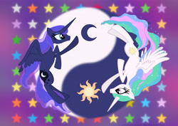 Size: 4961x3508 | Tagged: safe, artist:intelmax89, princess celestia, princess luna, alicorn, pony, g4, cutie mark, flag of equestria, royal sisters, sisters