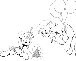 Size: 1200x968 | Tagged: safe, artist:redmn, pinkie pie, twilight sparkle, alicorn, earth pony, pony, g4, balloon, crystal, explicit source, floating, simple background, then watch her balloons lift her up to the sky, twilight sparkle (alicorn), white background