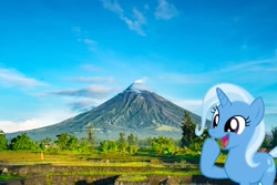 Size: 1000x667 | Tagged: safe, artist:f-4phantombrony, trixie, pony, unicorn, g4, cute, diatrixes, female, irl, mare, mayon volcano, philippines, photo, ponies in real life, solo, volcano