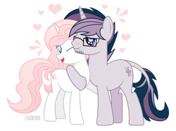 Size: 1200x892 | Tagged: safe, artist:jennieoo, oc, oc only, oc:northern lights, oc:sweetheart, pony, unicorn, couple, cuddling, cute, hug, love, lovers, show accurate, simple background, sweet, transparent background