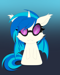 Size: 2533x3157 | Tagged: safe, artist:starshade, dj pon-3, vinyl scratch, alicorn, bat pony, bat pony alicorn, pony, g4, bat ponified, bat wings, fangs, female, gradient background, high res, horn, mare, race swap, simple background, solo, wings