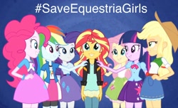 Size: 2048x1242 | Tagged: safe, edit, editor:luigigamer25, screencap, applejack, fluttershy, pinkie pie, rainbow dash, rarity, sunset shimmer, twilight sparkle, equestria girls, g4, my past is not today, caption, humane five, humane seven, humane six, image macro, meta, op can't let go, op needs to stop, save equestria girls, text, twitter