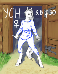 Size: 700x904 | Tagged: safe, artist:adeptus-monitus, oc, pony, anthro, advertisement, commission, knife, weapon, ych example, your character here