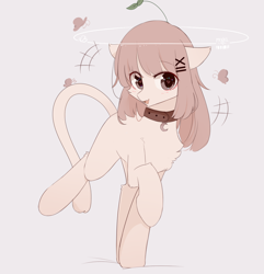 Size: 1350x1400 | Tagged: safe, artist:heddopen, oc, oc only, butterfly, pony, blushing, chest fluff, collar, eye clipping through hair, female, hairpin, heart eyes, leonine tail, looking at you, open mouth, raised hoof, raised leg, simple background, smiling, white background, wingding eyes
