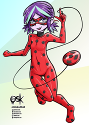 Size: 1569x2200 | Tagged: safe, artist:oldskullkid, starlight glimmer, equestria girls, g4, bodysuit, clothes, commission, cosplay, costume, cute, glimmerbetes, ladybug (miraculous ladybug), looking at you, mask, miraculous ladybug, open mouth, pigtails, smiling, solo, yo-yo, younger
