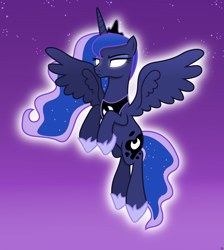 Size: 4748x5305 | Tagged: safe, artist:anime-equestria, princess luna, alicorn, pony, g4, crown, eyeshadow, female, glowing, glowing eyes, hoof shoes, horn, jewelry, makeup, night, regalia, serious, sky, solo, stars, white eyes, wings