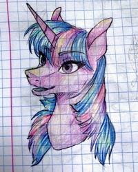 Size: 1080x1351 | Tagged: safe, artist:moona_lou, twilight sparkle, pony, unicorn, g4, bust, female, graph paper, mare, solo, traditional art, unicorn twilight