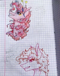 Size: 1080x1351 | Tagged: safe, artist:moona_lou, pinkie pie, earth pony, pony, g4, bust, duo, female, graph paper, lineart, mare, partial color, traditional art